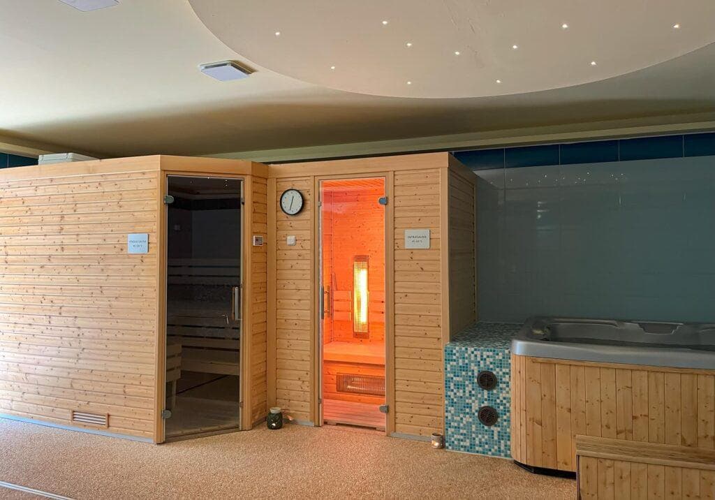 Interior of an establishment that offers infrared sauna and cold plunge